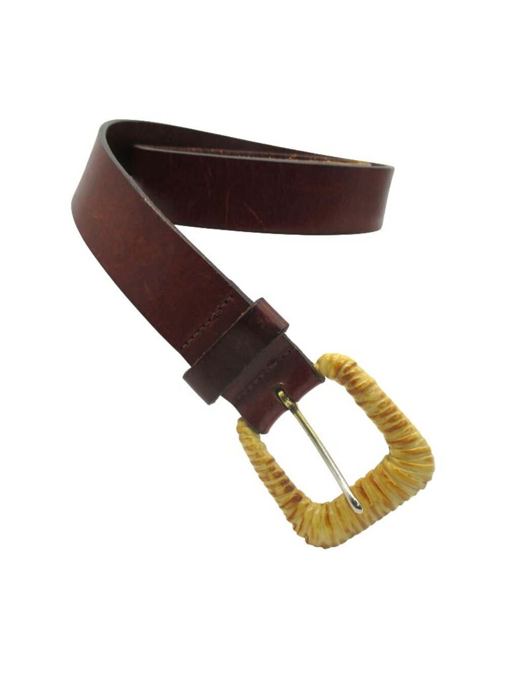 Talbots Brown Italian Leather Belt with Straw Wrapped Buckle Size M Vintage